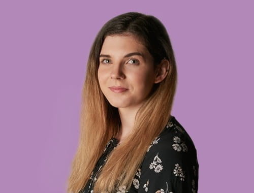 Brodie Cook, Assistant Manager at Albert Goodman LLP, accountant secondment purple background